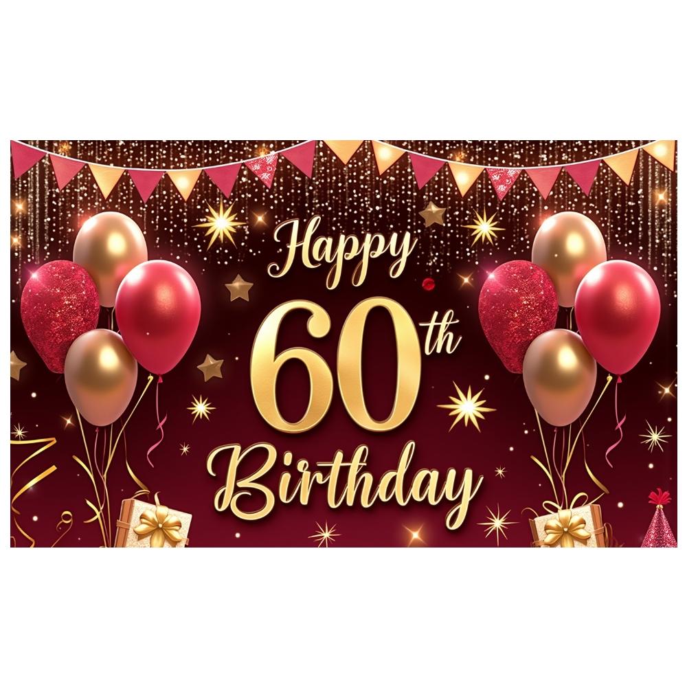 60th Birthday Backdrop Sparkle Details Banner Birthday Background Gift Box Elements 60th Birthday Display For Family Gatherings