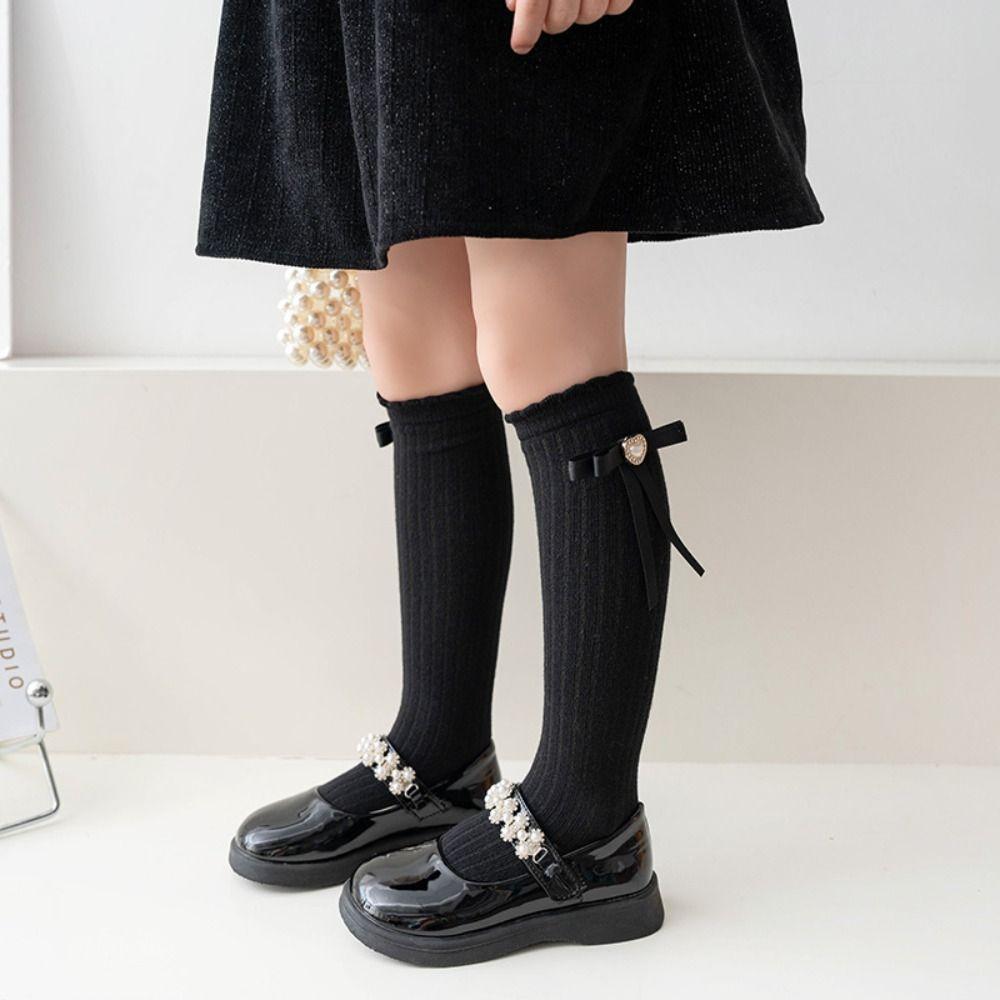 Y2k New Year Knee Socks Princess Christmas Middle Tube Socks Sweet Children's Bow Stockings  Girls
