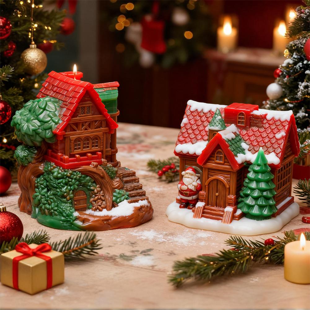 Christmas House Shape Candle Silicone Mold DIY Miniature Christmas Tree Candle Plaster Ornament Candle Molds