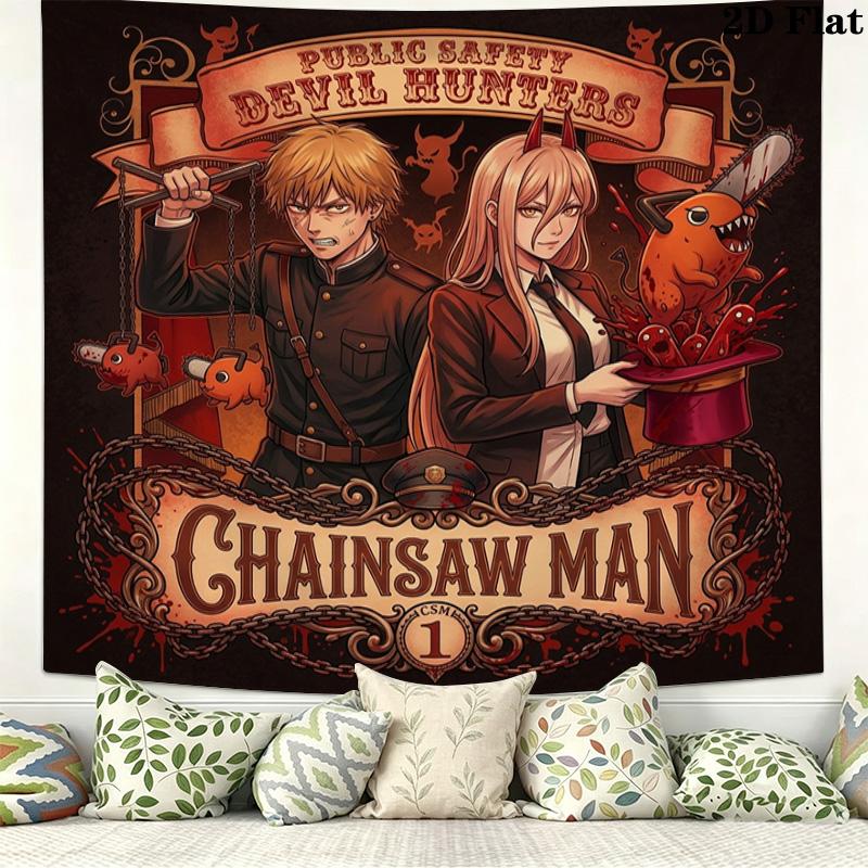 Chainsaw Man Wall Tapestry Aesthetic Wall Hanging Printed Fabric Blanket Decorative Tapestries For Bedroom Living Room Home Decor