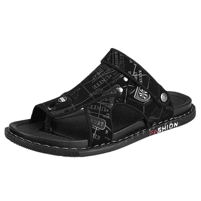 Fashion Non-Slip Men Beach Sandals Fashion Brand Casual Male Shoes Comfy Leather Simple Male Slippers Retro Style Mens Summer Half Shoes