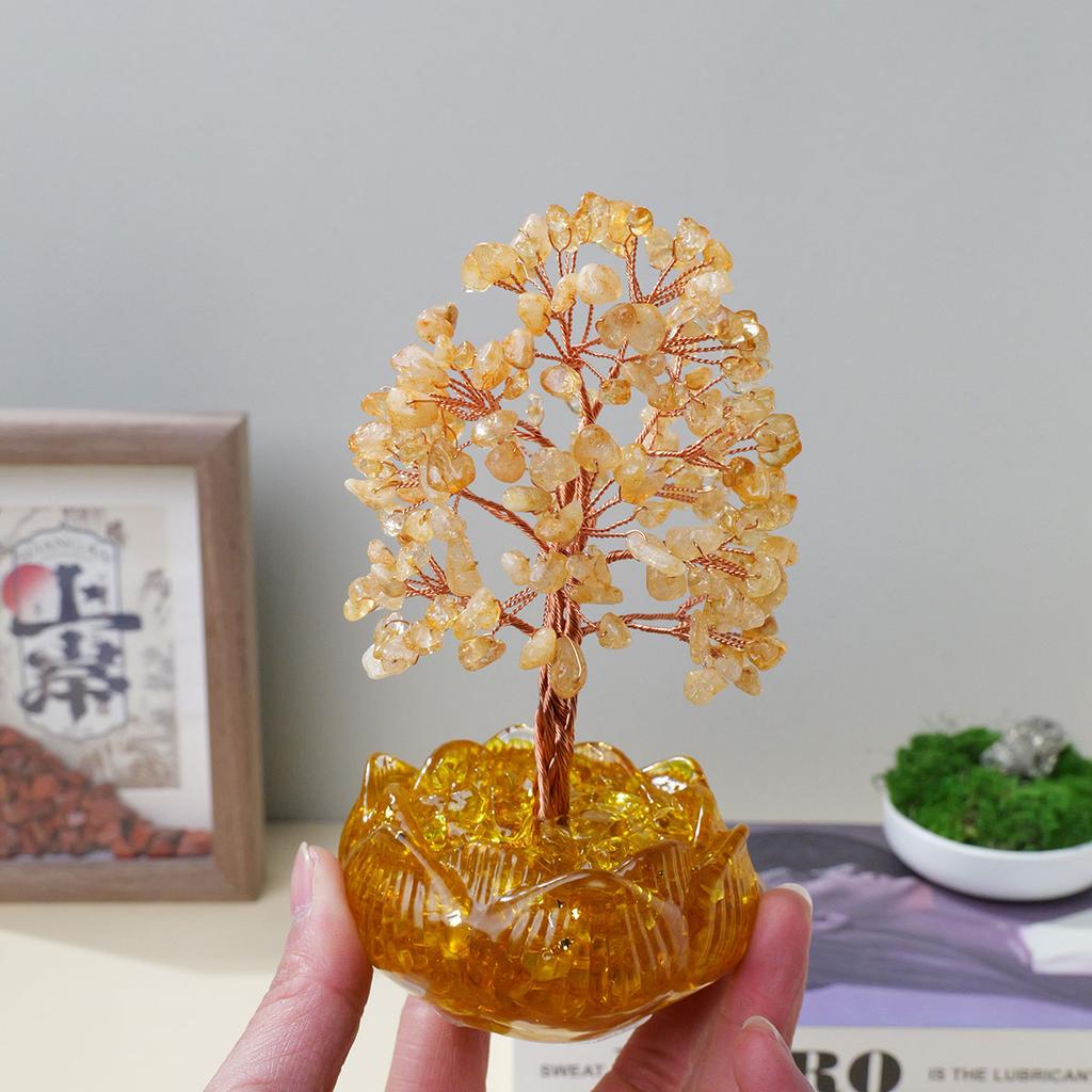 1 Stück Naturkristall Citrin Amethyst Baum Harz Lotusbasis Reiki Heimdeko Schlafzimmer Dekoration Halloween Weihnachtsgeschenk