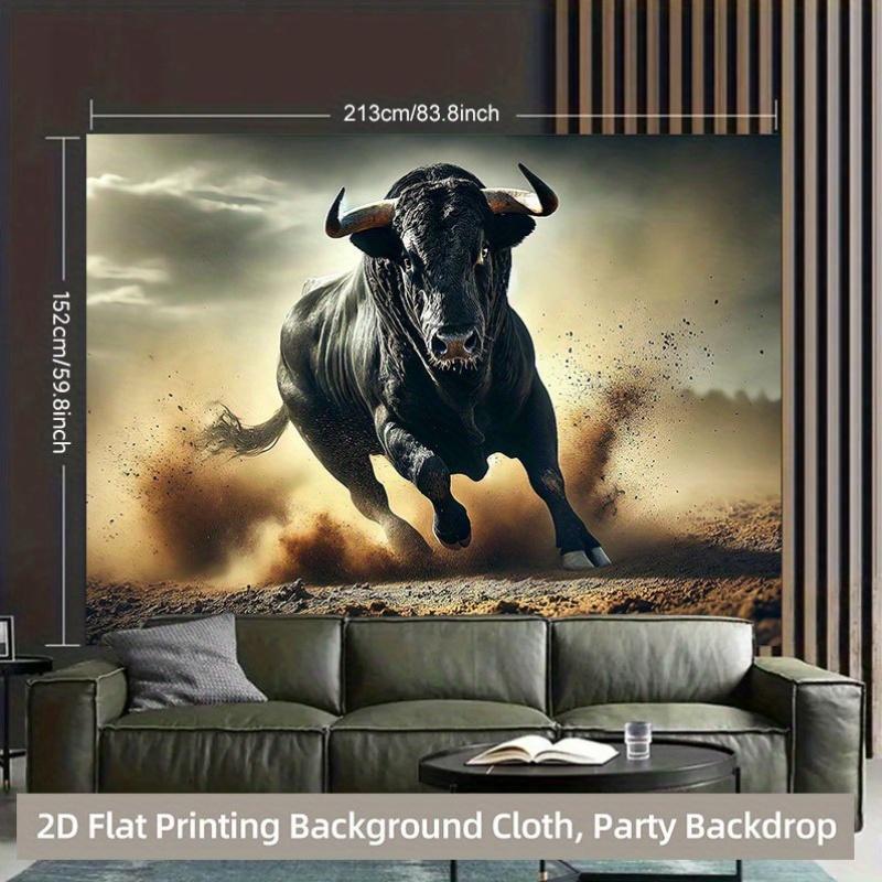 2D Plane 1 Piece of Wild Running Bull Showcasing Strength Background Cloth Suitable for Outdoor Decoration