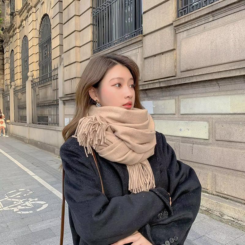 Solid Color Pashmina Shawls Tassels Scarf For Woman Autumn Winter Warm Wraps Fashion Bufanda Female Cashmere Like Scarves