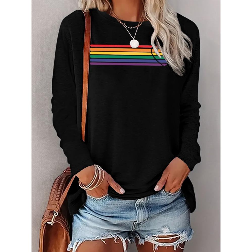 Women's fashionable long-sleeve printed crewneck T-shirt, ladies' autumn and winter casual long-sleeve shirts