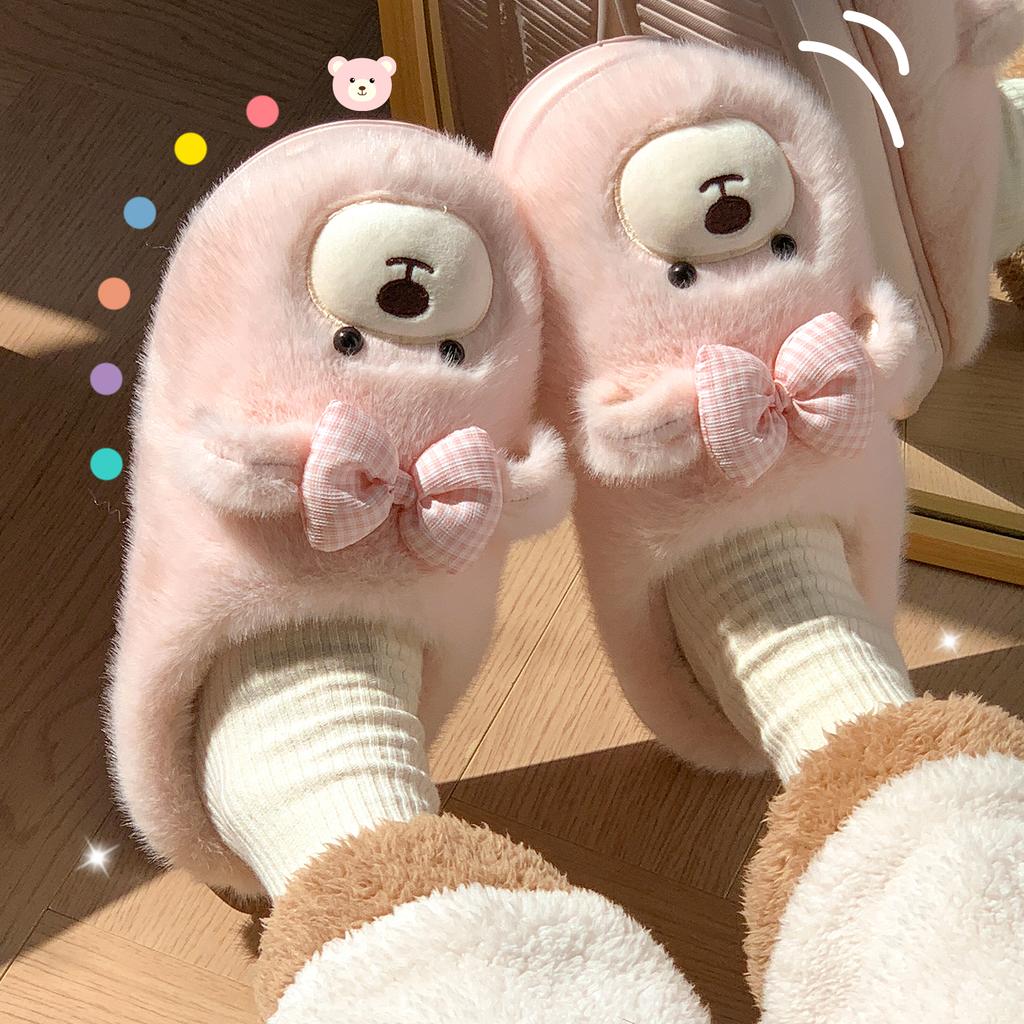 Cartoon Women Home Slippers Plush Warm Thick Bottom Slides Cute Soft Non-slip Slippers Indoor Outdoor Men Casual Slippers