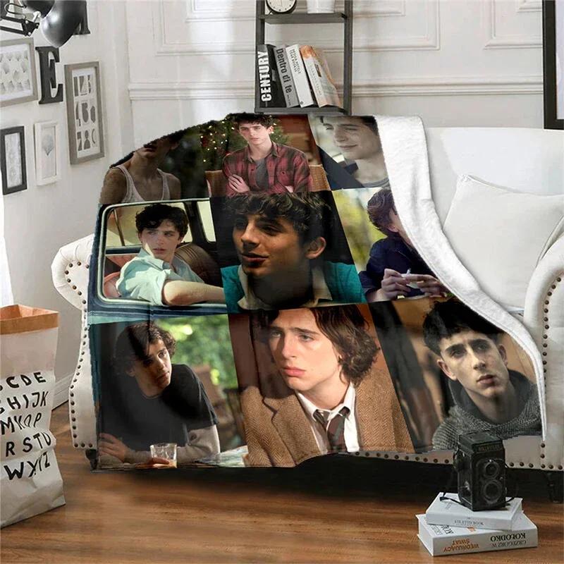Copridivano letto con fantasia dell'attore Timothée Chalamet, coperta morbida a quadri, isolamento morbido, coperta in flanella, regalo per fan di ragazzo e ragazza
