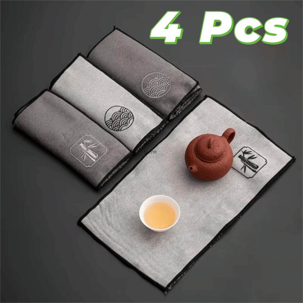 4 Pcs/Set Water Absorption Vintage Tea Towel Double-sided Tea Table Pad Comfortable To The Touch