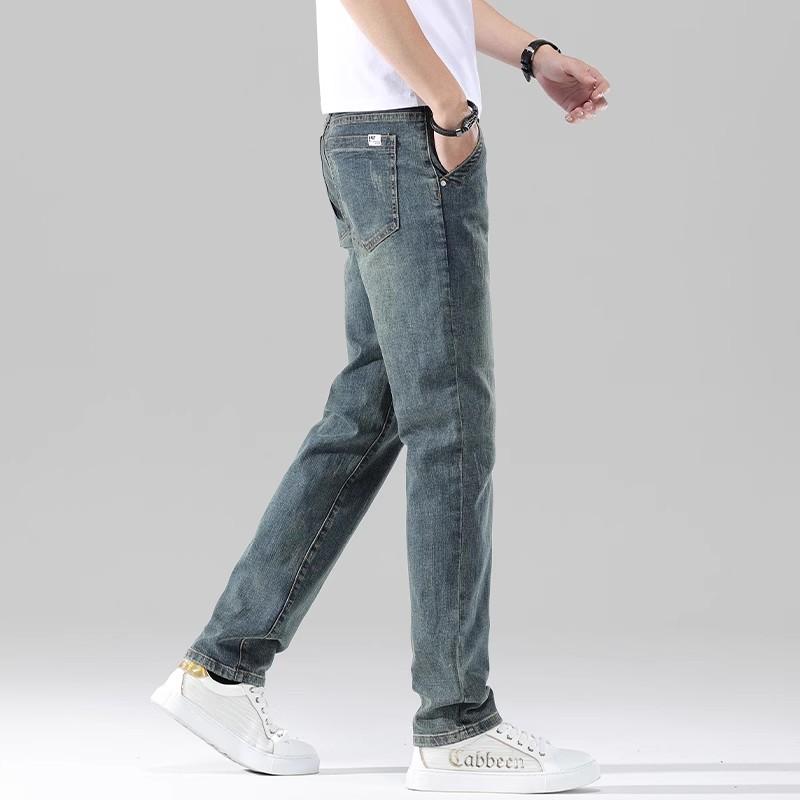 Korean Style Trendy Fashion Men's Jeans Small Straight Elastic Slim Fit Men's Pants Casual Versatile Long Pants Men's Style