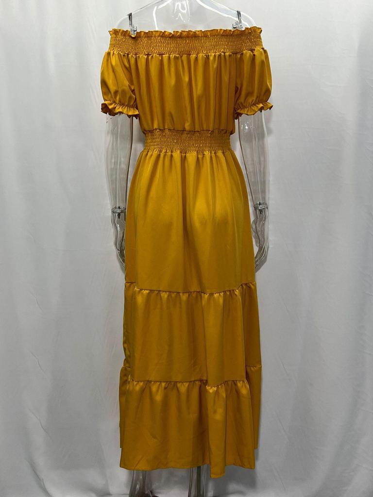 Women's One-Shoulder Short-Sleeve Long Spring Dress