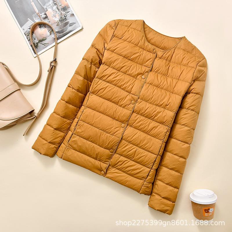 New light and thin down jacket women's round neck warm liner short large size jacket autumn and winter women's clothing collarless