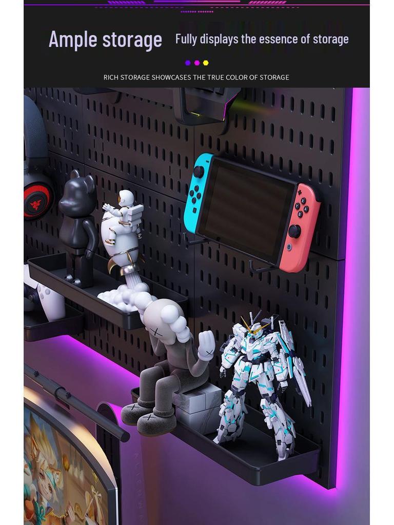 Punch-Free Perforated Board Rack: DIY E-Sports & Study Room Wall Decor for Game Equipment Display