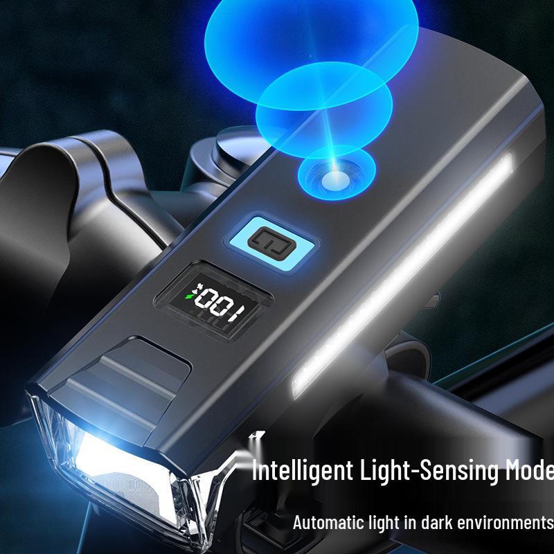 High-Brightness Induction Bike Headlight with TYPE-C Charging & Power Display for Night Riding