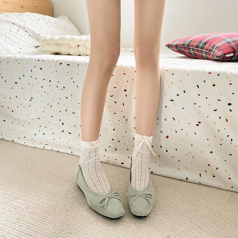 Inner height increase square head French red bow single shoes women's shoes 2025 new spring versatile Mary Jane shoes women's