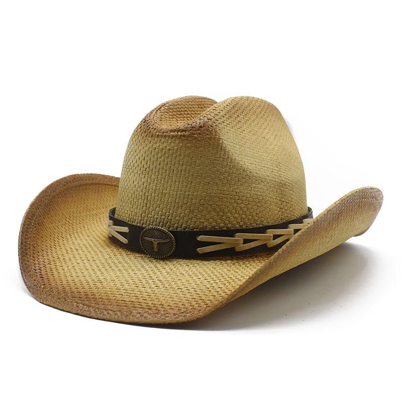 Curled Eaves Straw Spray Paint Western Cowboy Hat Spring And Summer Weaving Sunscreen Shade Straw Hat Women