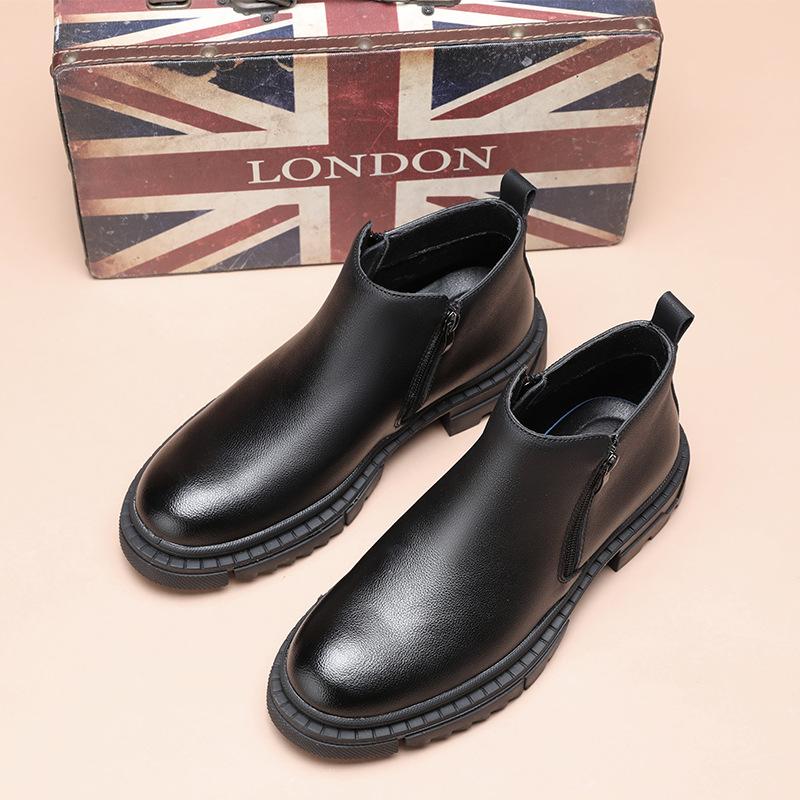 Men's Shoes Winter 2025 New Platform Casual Leather Shoes Men's High-top Thermal Tooling Martin Boots British Chelsea Boots