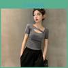 T-Shirt Für Damen Sommer Schwarz Ausgestanztes Strickoberteil Mit Stickerei Oversize-Stil