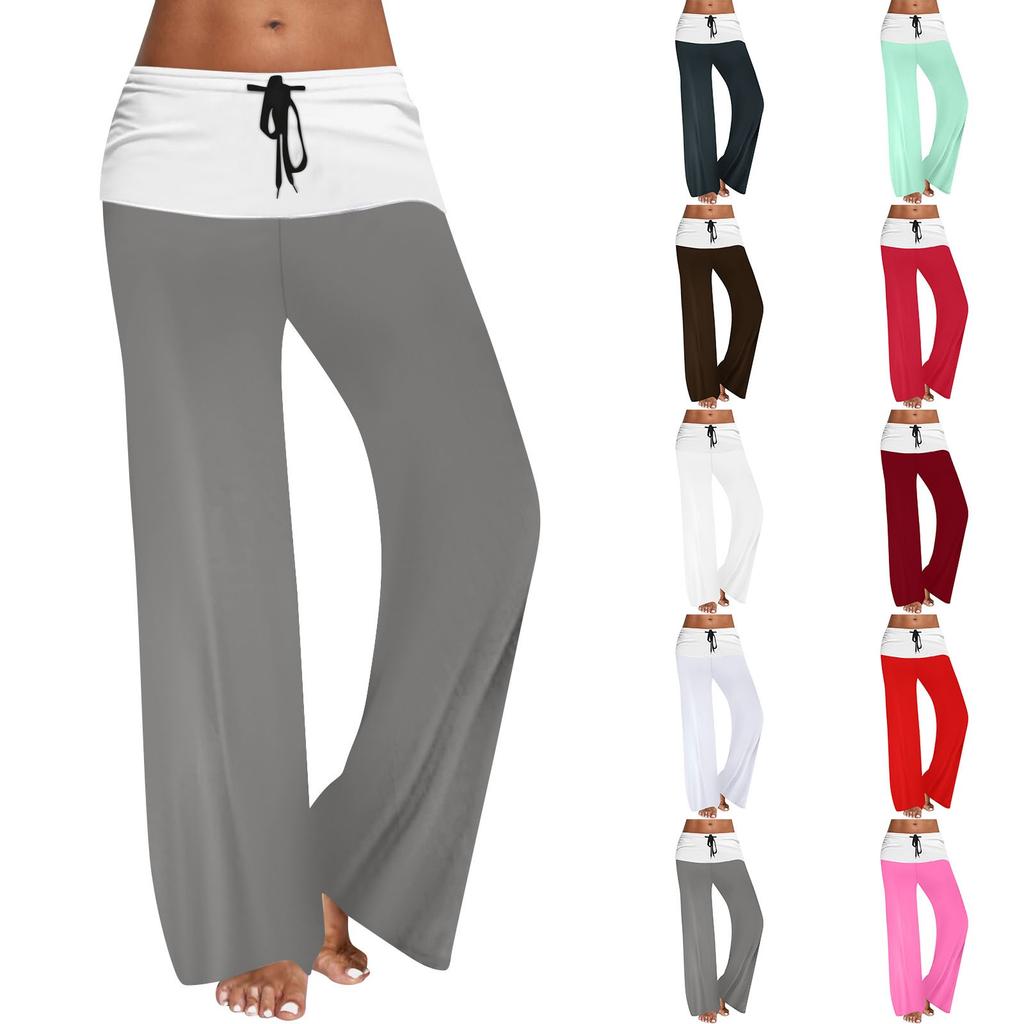 Women's Drawstring Elastic Waistband Wide Leg Color Matching Casual Pants