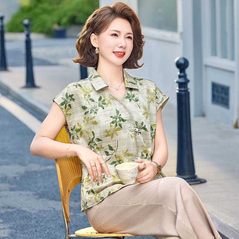 Paster Women s New Chinese Style Sleeveless Floral Set 3XL зелёный