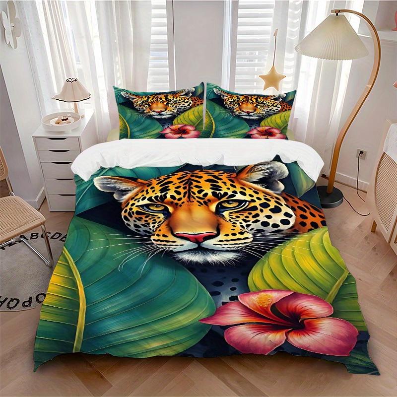 

3pcs Jungle Leopard Bedding Cover Set, Fashion Classic Popular Print Bedding Set, Soft Comfortable, All - Season Use, For Bedroom, Guest Room094 135x200cm