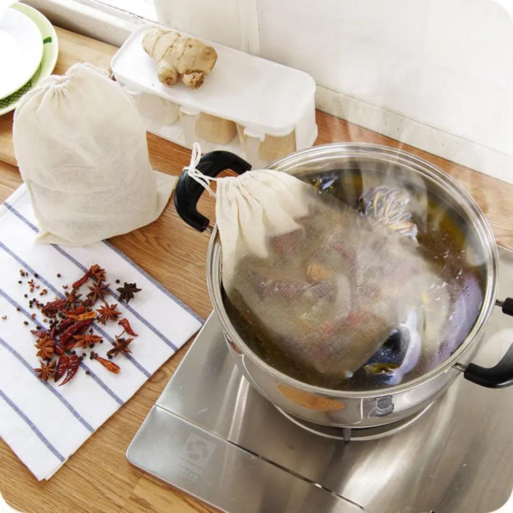 5 Pc 100% Cotton Cloth Bag Spice Strainer Mesh Filter Herbal Ball Kitchen Cooking Tools Colander Bag