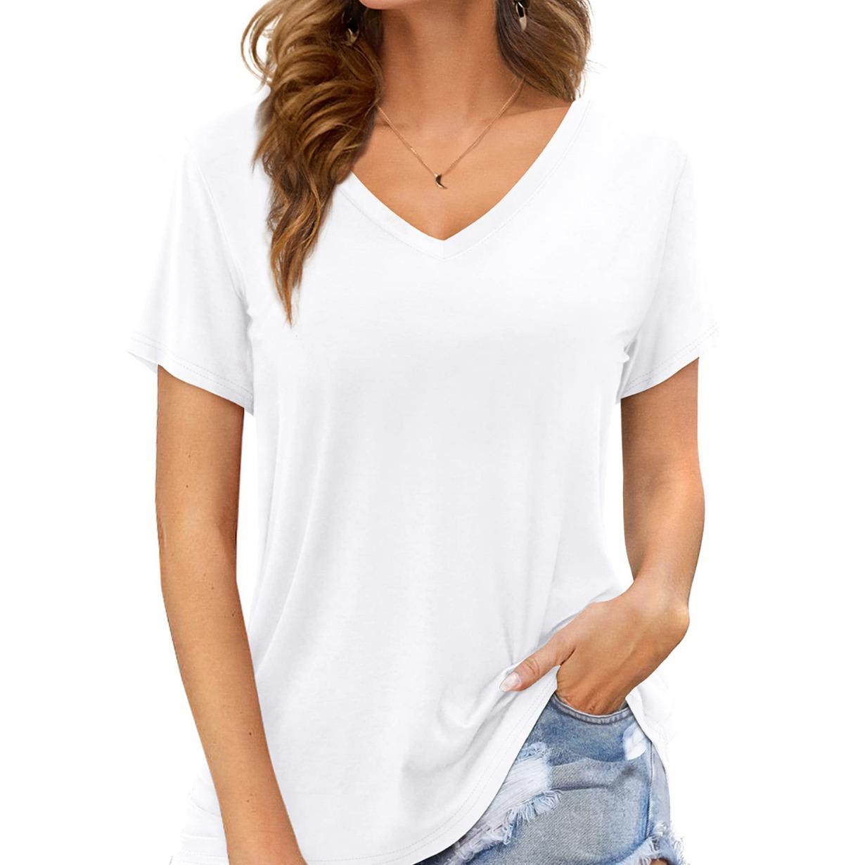 

Однотонные женские футболки с V-образным вырезом и короткими рукавами 5XL белый