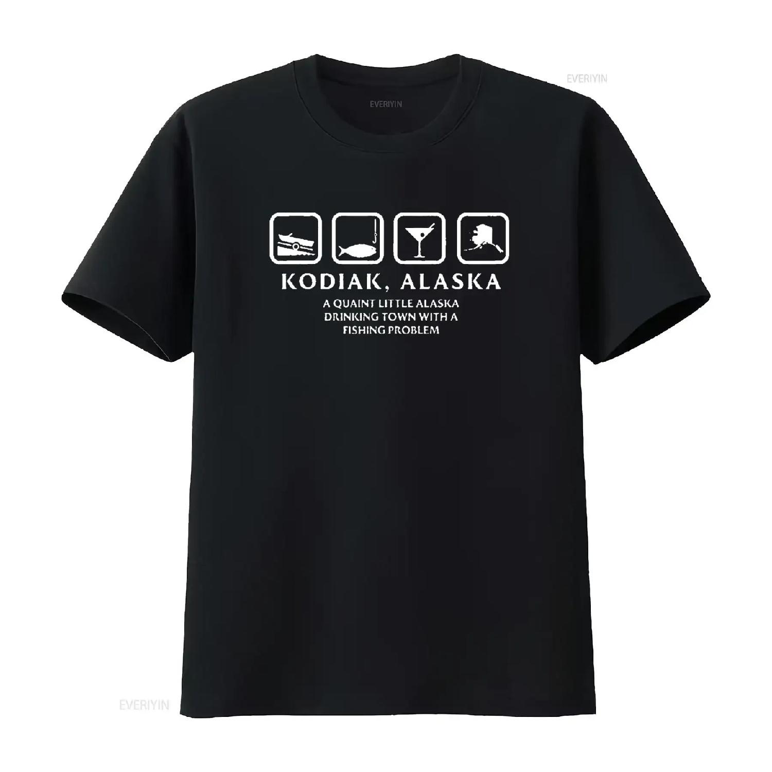 Mens Drinking Town With A Fishing Problem Kodiak AK T Shirt Black 3X Large vintage Washed Top For Everyday Wear Stretched S