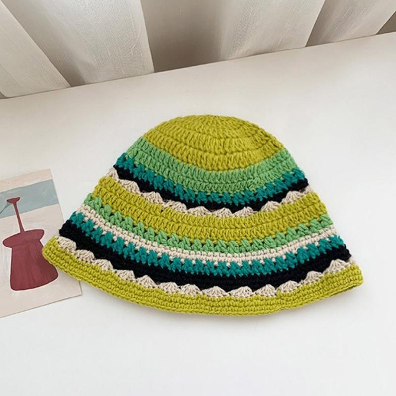 Knit Bucket Hat for Woman Breathable Multiple Color Weaving Wide Brim Bucket Hat Adult Teens Summer Fisherman Cap