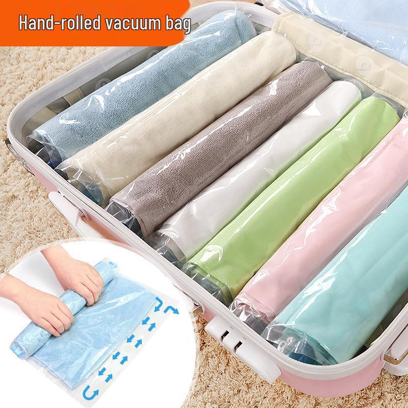 Hand-rolled Vacuum Compression Bag for Clothes: No Pump Needed, Waterproof Storage for Travel & Business Trips