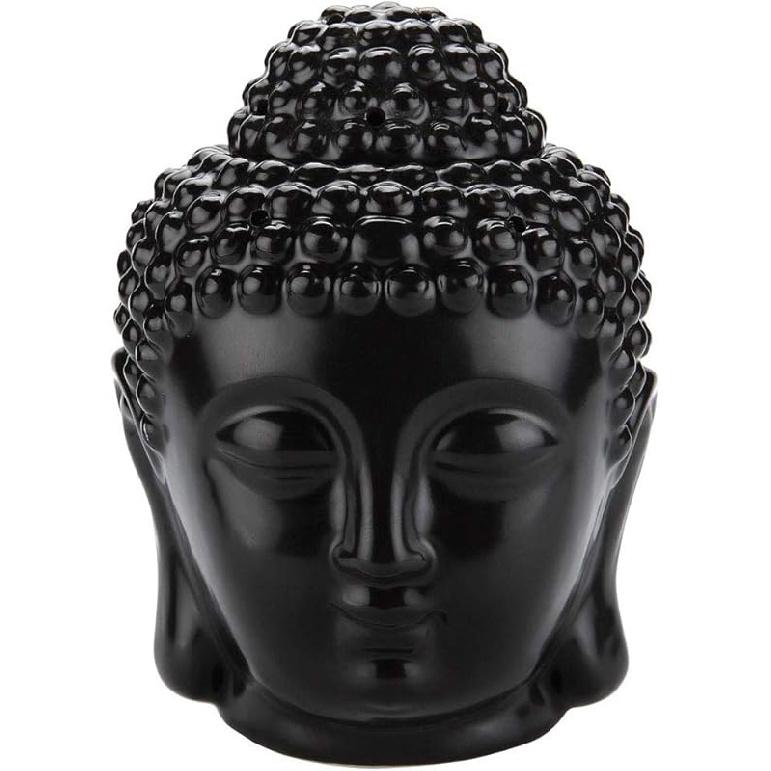 Tvoip 1PCS Ceramic Buddha Head Essential Oil Burner with Candle Spoon, Aromatherapy Wax Melt Burners Oil Diffuser Tealight Candle Holders Buddha