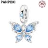 PANPOKI Copper Metal Blue Butterfly Insect Pendant Bead Component Charm Bead Components Bead Components Compatible With Bracelets Do It Yourself