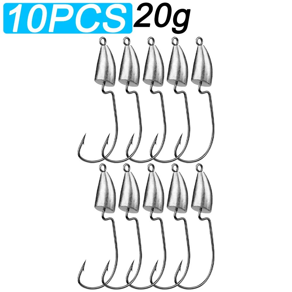 10PCS Metal Jig Head Worm Hook 3.5g 7g 10g 20g Weight Crank Fishhooks Gear Sinker Pesca for Lure Texas Rig Fishing Tackle Kit