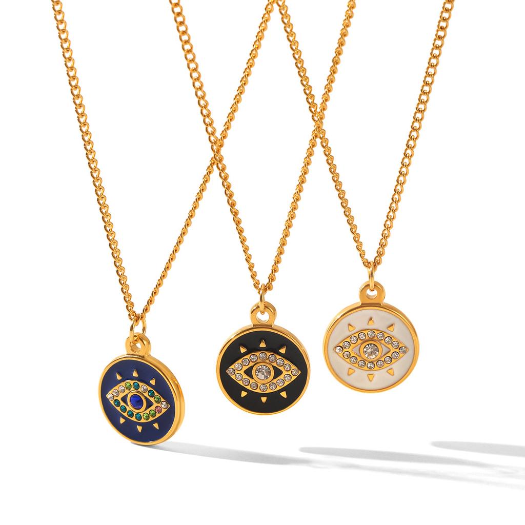 Dripping Oil Diamond-Encrusted Evil Eye Pendant Necklace, Light Luxury Niche Titanium Steel Choker for Women