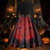 Women's Vintage Long Sleeve Halloween Print V-Neck Flared Dress for Party