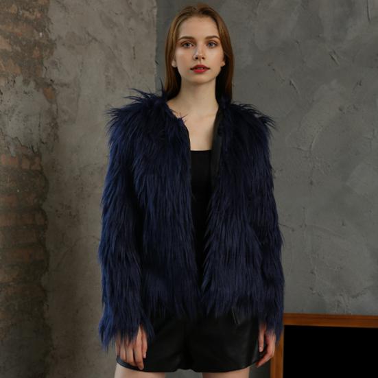 Women's Faux Fur Jacket Warm Plush Round Neck Coat Autumn Winter Long Sleeve Solid Color Furry Coat for Casual Street Wear Shopping