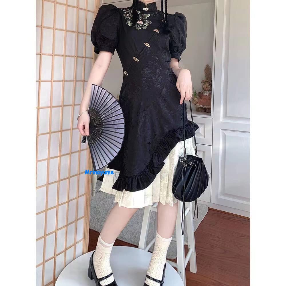 Mrinoyume Sexy Lolita Dress, Black and White, Chinese Style, Cute Costume (Sizes L, D)