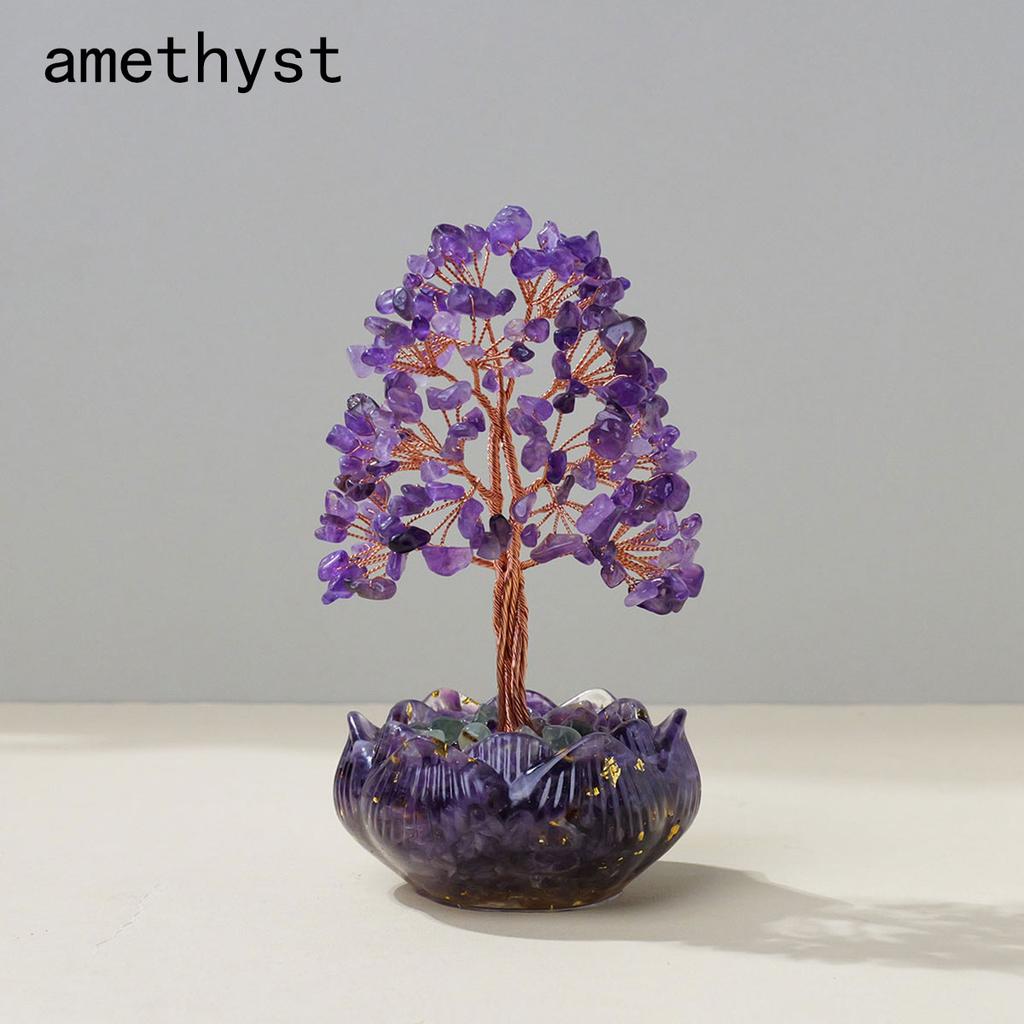 1 Stück Naturkristall Citrin Amethyst Baum Harz Lotusbasis Reiki Heimdeko Schlafzimmer Dekoration Halloween Weihnachtsgeschenk