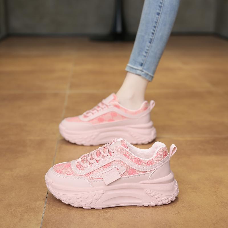 

Women s Heels Summer Sneakers Korean Ladies Shoes Tennis Female Woman-shoes Platform 2025 Fashion Trainers Roses Thick Sole Rubb 40 рожевий