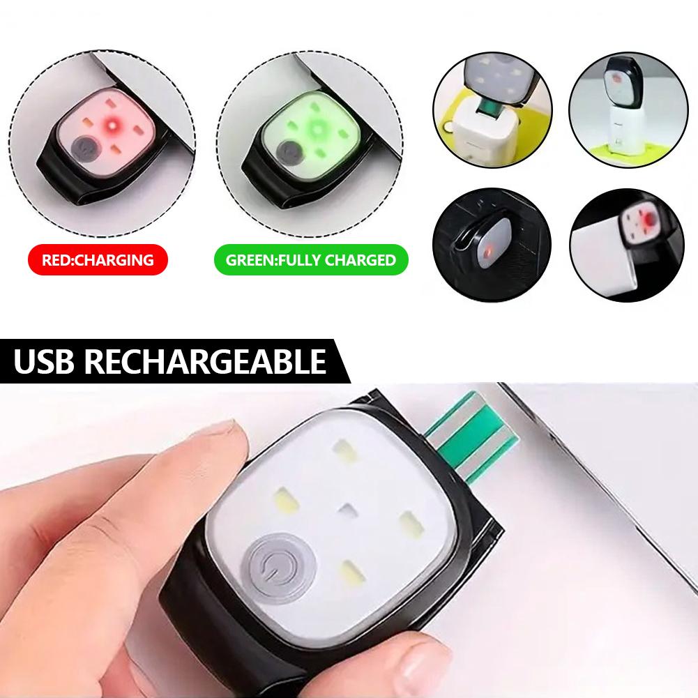 1Pc LED Clip Flashligh 4 Lighting Modes USB Rechargeable LED Clip Lamp Safety Warning Running Lights for Night Walking Fishing