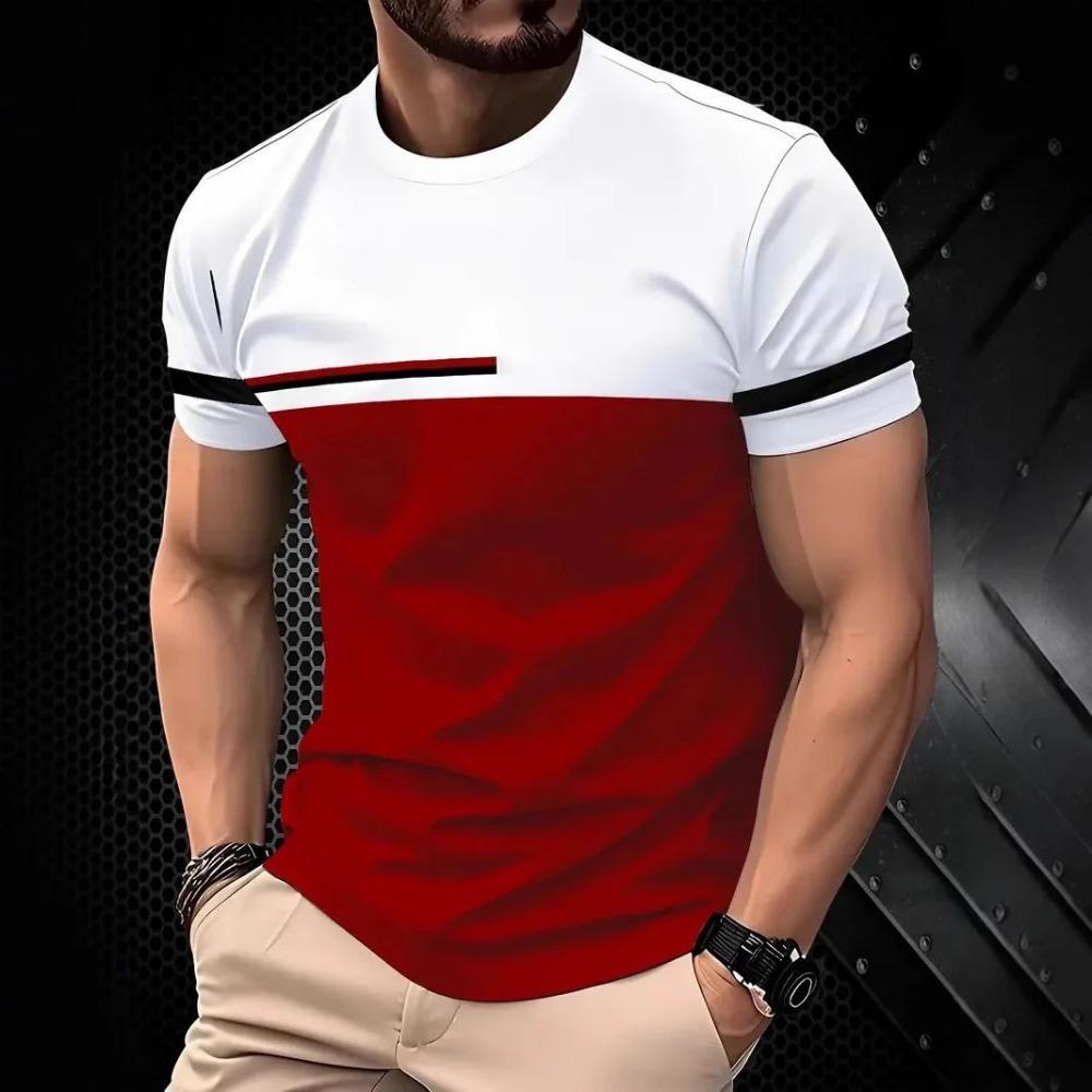 2026 Summer New Men's T-shirt with 3D Stripes Pattern Print - Street Casual Fashion Comfortable Soft Breathable
