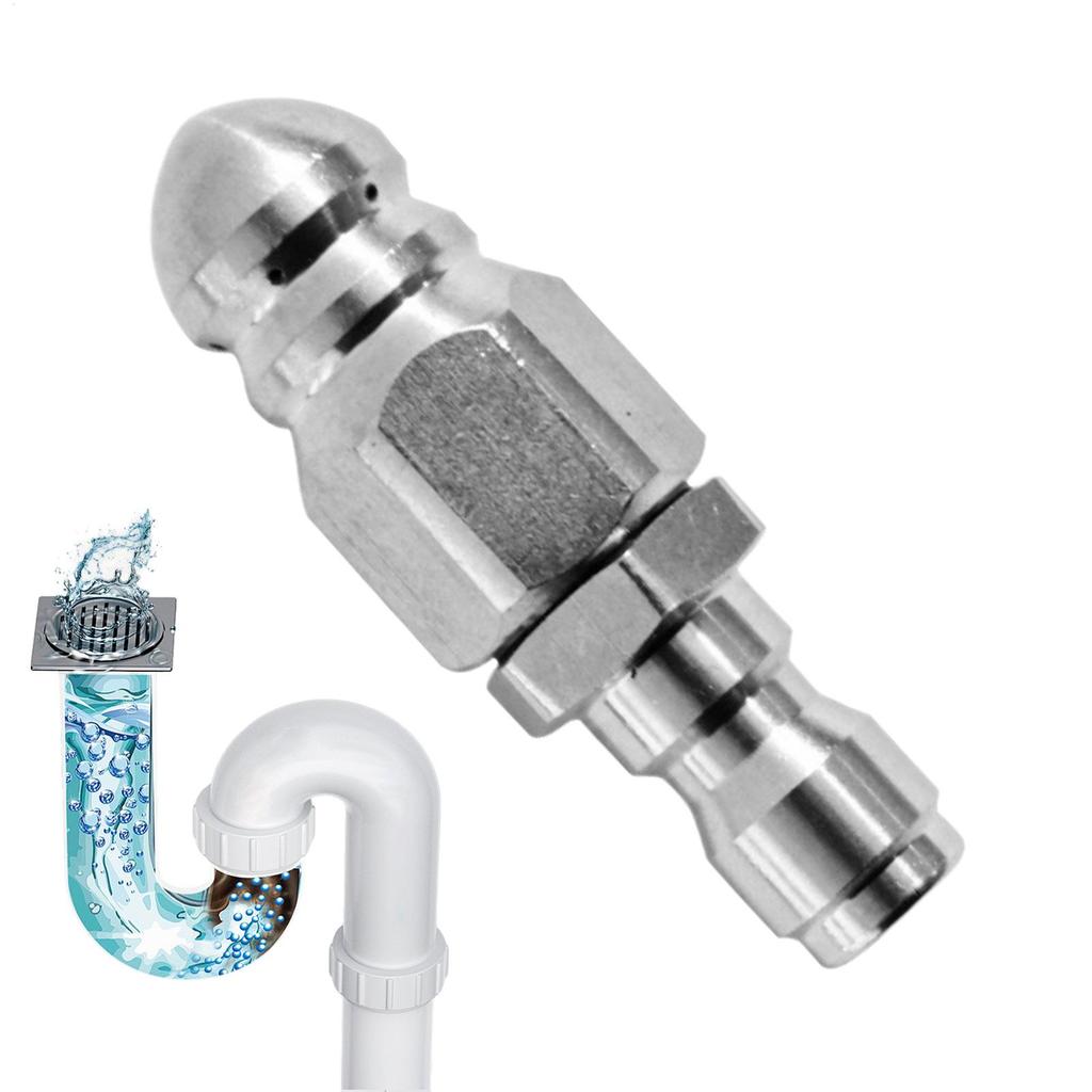 Pressure Washer Sewer Jetter Nozzle Pressure Drain Jetter Hose Nozzle 1/4 Quick Connector Stainless Steel Unclogging Pipe Tool