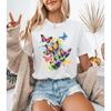 Camiseta Feminina Com Estampa Colorida De Borboleta Em Aquarela Gola Redonda Casual Unisexga Curta Estampa Artstica Vibrante Para O Vero