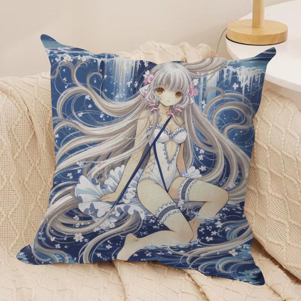 Classic Anime ChobitsS Cushion Cover Silky Short Plush Double-Sided Printed Pillow Case for Sofa All Seasons Home Decor Gift