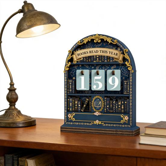 Book Read This Year Counter Track Up to 999 Book Wooden Annual Reading Goal Challenge Tracker with Number Signs Bookshelf Decoration Book Lovers Gift