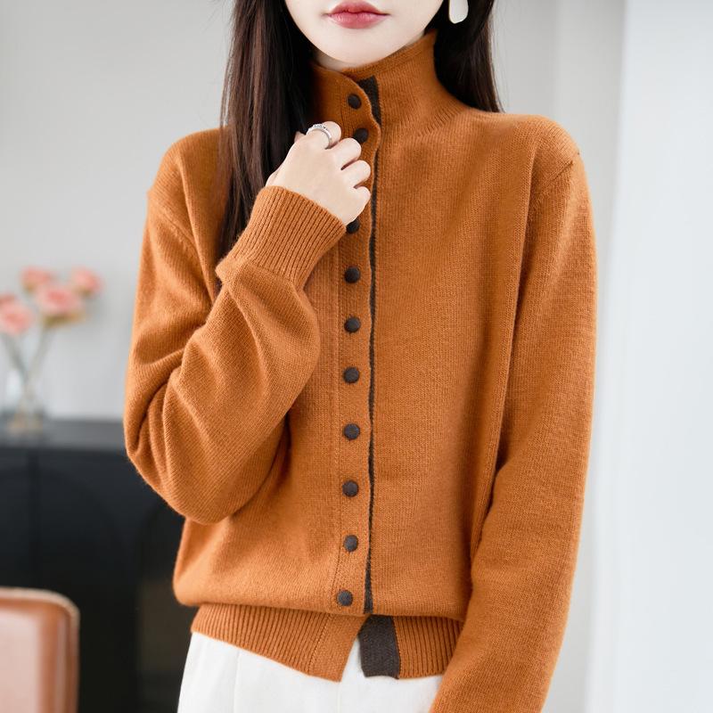 2025 Autumn/Winter Women's Soft Raccoon Fur Stand Collar Single-Breasted Sweater