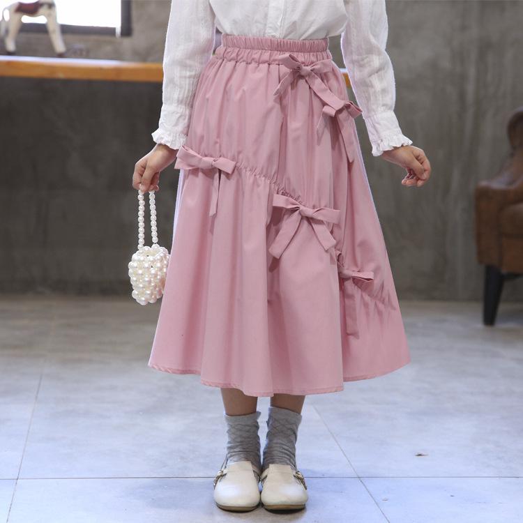 

2024 Spring/Autumn Girls Korean Bow Midi Skirt - Sweet & Comfortable 140 cm
