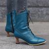 Fashion 2025 New Lace Up Ladies High Heel Shoes Strange Steampunk Boot Victorian Ankle Boots Women Pointed Toe Thick Soled Short Boots