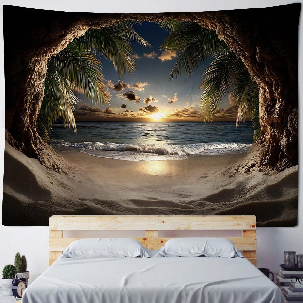 Sea View Oil Painting Tapestry Wall Hanging Living Room Bedroom Office Aesthetic Decoration Mural Home Background Hanging Cloth