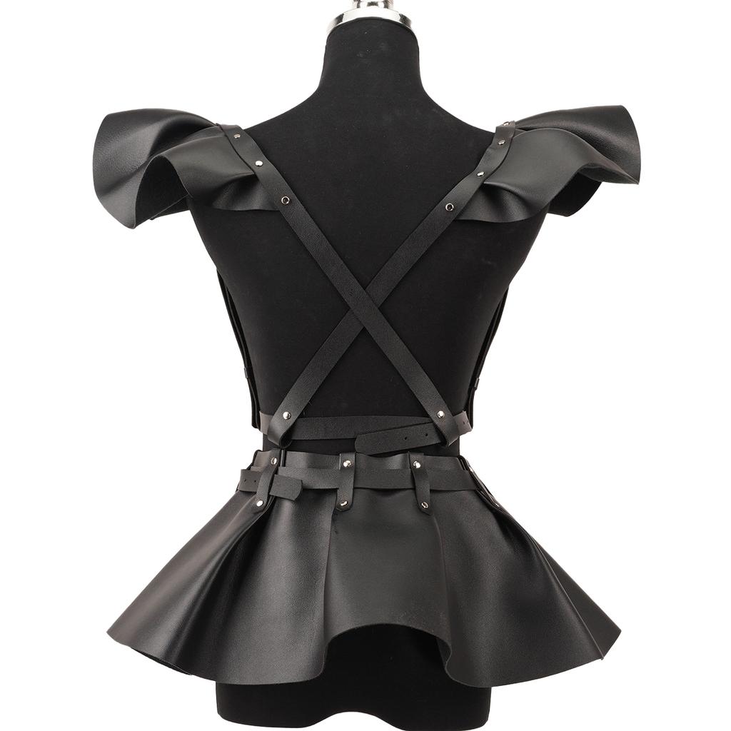 Costum cu volane la modă, Rochie din piele ecologică cu garnitură pe umeri, Accesorii de modă, Curea de damă cu garnitură pe umeri din piele ecologică Dr