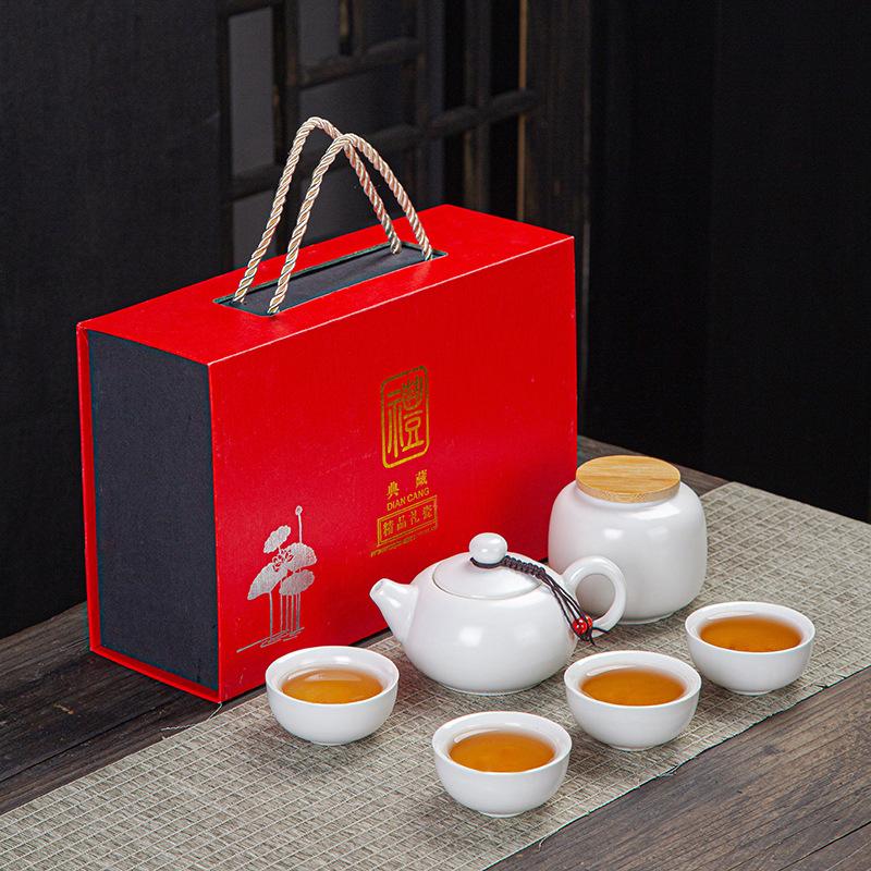 Tragetasche, Reise-Kung-Fu-Teeset, Keramik-Xishi-Kanne, eine Kanne, zwei Tassen, Vierteiliges Set, kreatives Geschenk-Souvenir